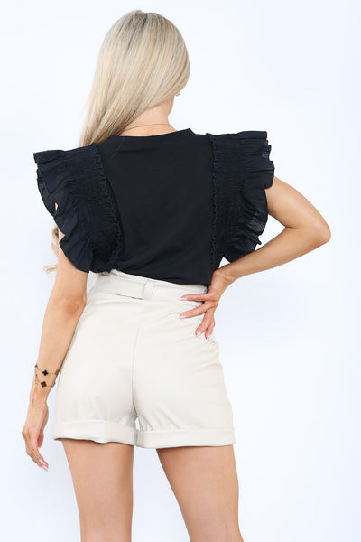 FRILL SLEEVE DETAIL T-SHIRT TOP